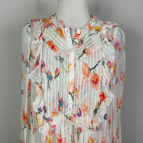 Zadig & Voltaire White Floral Ruffle Rackel Chiffon Long Sleeve Mini Dress Small - Picture 4 of 12